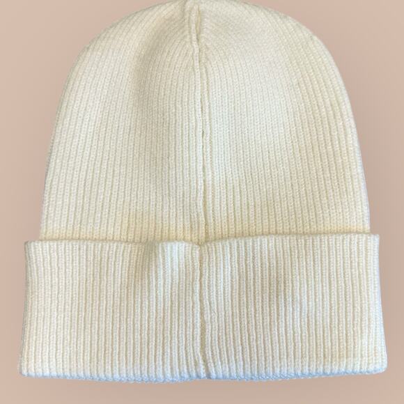 Beanie Knit Cap Winter Hat Unbranded Cuffed Embroidered Butterfly Women OS Cream - Picture 3 of 8